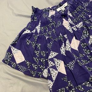 Madewell Navy Flowy Shirt with a Geometric Design with Ruched Neckline, Size S